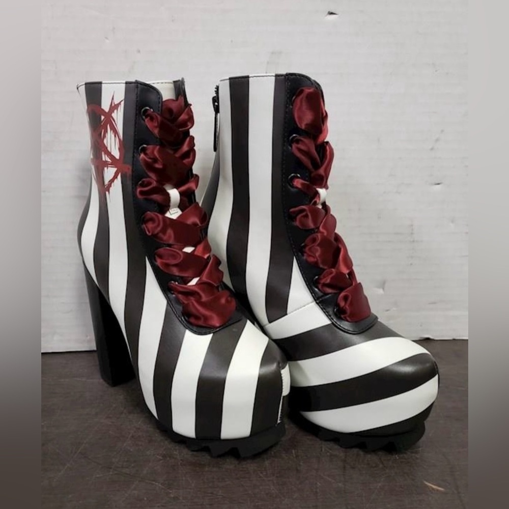 Killstar Black and White Striped Women's Boots - Picture 9 of 16